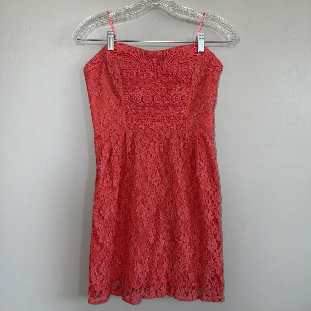 Free People Salmon Pink Lace Strapless Mini Dress Size 2 Boho